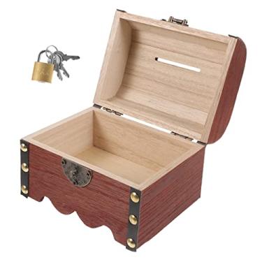 Imagem de DOITOOL Caixa De Bugiganga Baú De Pirata Decorativo Bancos De Madeira Para Brinquedos Retrô Caixa De Dinheiro Com Trava Caixa De Lembrança De Baú De Pirata Retrô Antiquado