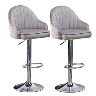 Imagem de Cadeiras de jantar cadeiras de sala de jantar elegantes bancos de bar giratórios ajustáveis conjunto de 2 cadeiras de bar de cozinha de veludo acolchoado grosso de veludo com encosto e apoio para os pés, bancos de bar de café da manhã com encosto alto para casa Kitc