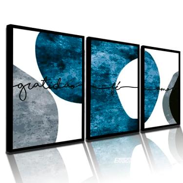 Imagem de Quadro Decorativo Minimalista Azul E Neutro Fé Amor Gratidão Abstrato Premium