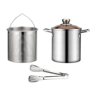 Imagem de Bothyi Panela de aço inoxidável com cesta, panela resistente, multiuso, antiaderente, fundo reforçado, frigideira profunda, com braçadeira