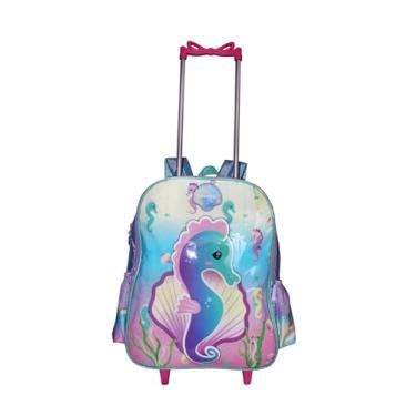 Imagem de Mochila Rodinhas Cavalo Marinho Meninas Escolar Rosa Cores