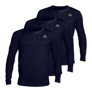 Imagem de Kit com 3 Camisa Dry Basic LS Muvin – Manga Longa – Masculina – FPSUV50 – Camiseta Para Academia – Treino Funcional – Pilates – Yoga – Corrida – Ginástica – Fitness – Caminhada (EG, Azul-marinho)