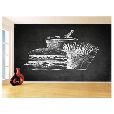 Imagem de Papel De Parede 3D Estilo Lousa Lanches Comidas 3,5M Lcb36