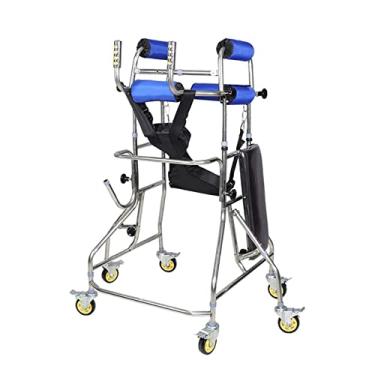 Imagem de Andarilho de 6 rodas Andador médico adulto com altura ajustável para auxílio à caminhada para acidente vascular cerebral, reabilitação hemiplégica, quadro de pé para idosos com deficiência (azul)