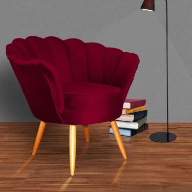 Imagem de Poltrona Decorativa Estofada Para Quarto Closet Pétala Veludo Vermelho - LM DECOR