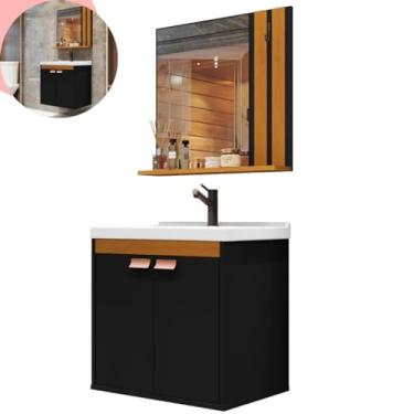 Imagem de cozimax, Gabinete Com Espelho Palas Banheiro Madeira Com Lavatório - Preto