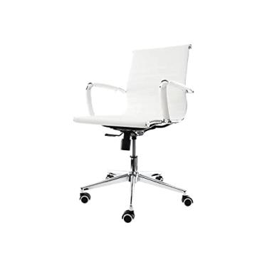 Imagem de Cadeira Escritório Stripes Diretor PU Branca Base Giratória Cromada Altura Ajustável