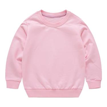Imagem de Moletom unissex infantil de algodão sólido fino pulôver camiseta infantil gola redonda manga longa blusa tops, rosa, 6-7 Anos