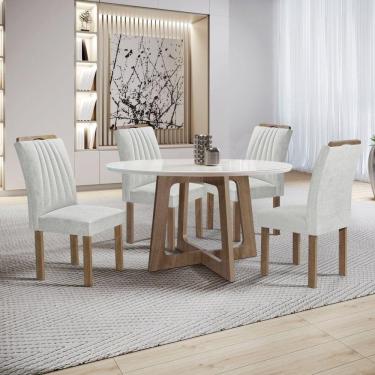 Imagem de Conjunto Mesa Arizona 120cm com 4 Cadeiras Arizona Tampo Redondo Plus com Vidro Chocolate/Off White/Gelo