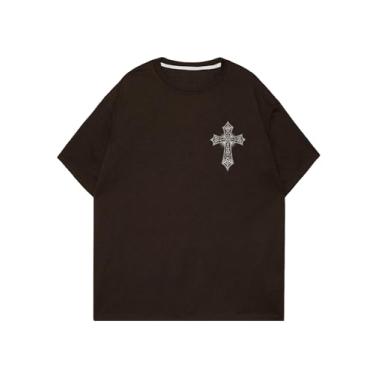 Imagem de WDIRARA Camiseta masculina com estampa gráfica de asas e gola redonda, manga curta, casual, streetwear, Marrom chocolate, GG