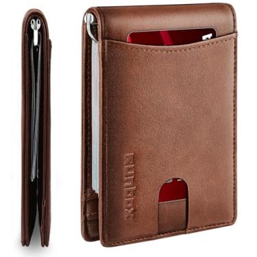 Imagem de Carteira masculina fina com clipe de dinheiro com bloqueio de RFID, 11 porta-cartões, minimalista, pequena, fina, de couro de carbono, dobrável e dobrável, caixa de presente, Marrom óleo - 11