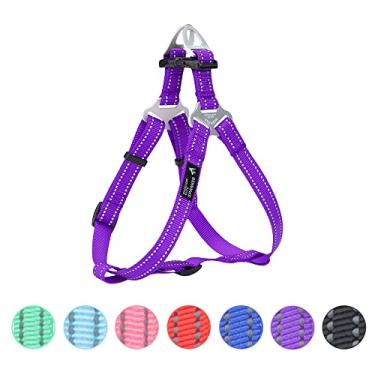 Imagem de EXCELLENT ELITE SPANKER Peitoral para cães sem puxar colete refletivo de nylon em forma de V ajustável, fácil para animais de estimação de raças pequenas, médias e grandes, adestramento de caminhada, preto e vermelho (roxo-M)