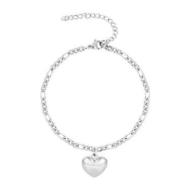 Imagem de Five Rock Style Pulseira de tornozelo com pingente de coração doce de aço inoxidável 22 cm-27 cm, Aço inoxidável, Sem pedras preciosas