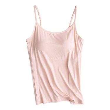 Imagem de Sutiã embutido para mulheres, alças finas, ajustável, cor sólida, túnica básica, camisa de ioga de verão, Bege, XXG
