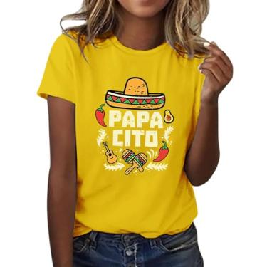 Imagem de Camisetas femininas Mexican Fiesta para festa de verão 5 de maio, camisetas de férias mexicanas, camisetas divertidas casuais, Amarelo, 3G