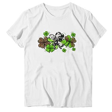 Imagem de Camiseta feminina do Dia de São Patrício com estampa Lucky Irish Shamrock verde túnica verde Lucky Mama, Branco, G