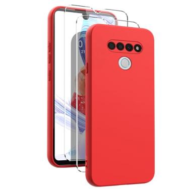 Imagem de Oududianzi - Capa para celular Lg Stylo 6, com protetor de tela de 2 peças, capa de silicone líquido TPU macio, capa protetora de borracha ultrafina à prova de choque de cor pura - vermelha