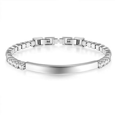 Imagem de Loqimu Pulseira de tênis feminina de zircônia cúbica gravada Always and Forever Pulseiras de elos de aço inoxidável prateadas antimanchas para mãe amiga presente de dia dos namorados, 17cm+3cm, Aço