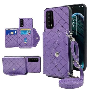 Imagem de Furiet Capa carteira compatível com TCL Stylus 5G 2022 com alça de ombro transversal e suporte de couro para cartão de crédito, acessórios para celular TLC Stylo G5 6.81 T779W feminino roxo