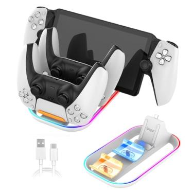 Imagem de Estação de acoplamento de carregamento compatível com console portátil PS5 Portal com 2 luzes de carregamento e RGB, acessórios de suporte de carga para Portal/891