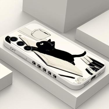 Imagem de LEECG Capa para Samsung Galaxy S23 Plus, design de padrão criativo, capa protetora fina de silicone para celular S23 Plus de 6,6 polegadas - gato branco