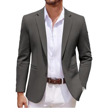 Imagem de COOFANDY Blazer masculino casual de malha com dois botões e jaqueta esportiva leve, Cinza escuro, X-Large