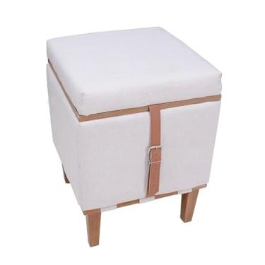 Imagem de Puff Quadrado Minimalista Rústico Baú tampo Madeira maciça Assento e mesa de Centro