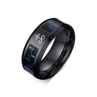 Imagem de Joias da Igreja de Satã Cruz Leviatã Anel Símbolo Satânico Aço Inoxidável Pulseira Embutida de Fibra de Carbono para Homens, Aço inoxidável