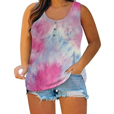 Imagem de Camiseta regata feminina plus size de verão cor sólida sem mangas casual com botões fofos roupas regatas, A5 - Rosa, 5G Plus Size