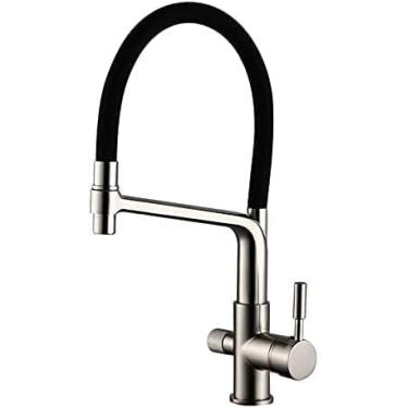 Imagem de Torneira misturadora para pia de cozinha com pulverizador de dupla função Torneira de cozinha de 3 vias com filtro de água Torneiras de cozinha com mangueira de chuveiro de borracha preta pa