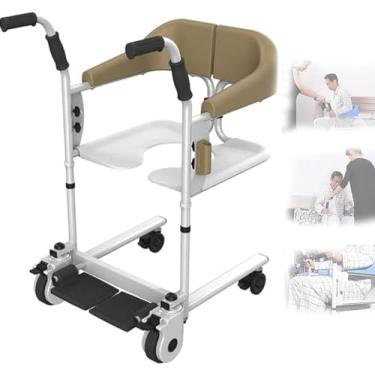 Imagem de Cadeira de rodas portátil de aço para idosos e deficientes, com elevador Tsfer de corpo inteiro para paciente e funcionalidade de banheiro 3 em 1, suporta até 150 kg, azul, marrom