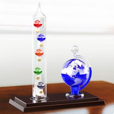 Imagem de JJ Care Galileo Thermometer with Glass Globe Barometer Frosted, Galileo Weather Station Measures Temperatures from 64ºF to 80ºF, Glass Galileo Thermometer for Indoor and Outdoor Home Décor