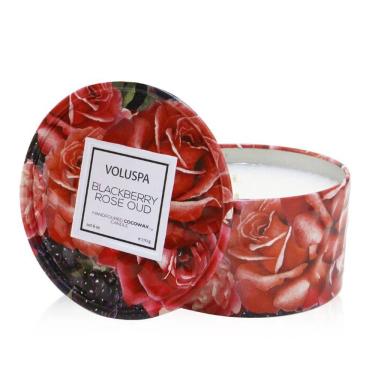 Imagem de Vela Voluspa 2 Wick Tin Blackberry Rose Oud 25h 100mL - 170 g