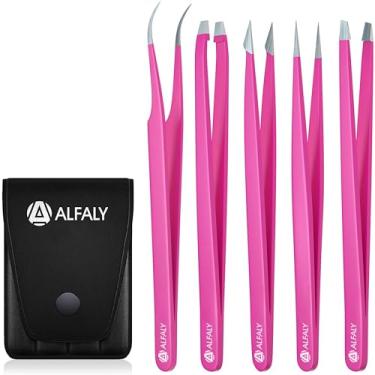 Imagem de Andlane Tweezers Set - Professional Stainless Steel 5-Piece Precision Tweezer for Men & Women - Great for Facial Hair Removal, Eyebrow Shaping, Splinters & Ingrown (Pink)