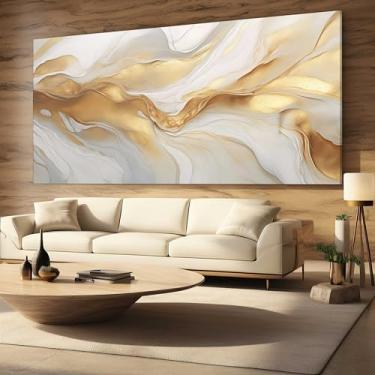 Imagem de Tela Quadro Decorativo para Sala Quarto 100x50 Abstrato Dourado Luxo Grande Decoração Retangular