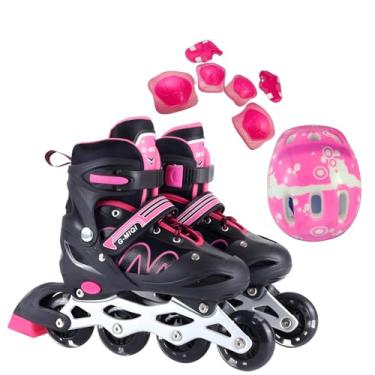 Imagem de Patins Roller Inline 4 Rodas Skates Ajustavél - Patins Inline para Jovens e Adultos - Confortável e Seguro para Iniciantes + Kit Completo com Capacete e Proteções (Rosa/Rosa, Roller M (33 ao 36))
