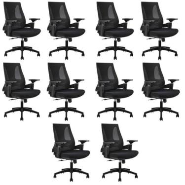 Imagem de Kit com 10 Cadeiras Office Diretor Toledo com Braços 3d Office Nr17 Preto
