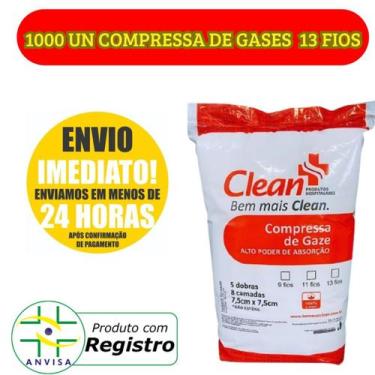 Imagem de 1000un compressa de gaze 13 fios com anvisa e qualidade - CLEAN