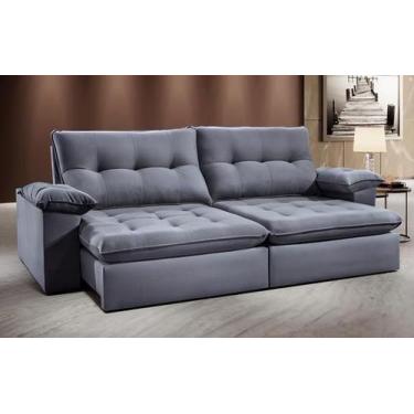 Imagem de Sofá Espanha Retrátil Reclinável 210cm Veludo Cinza escuro - Casa & Co