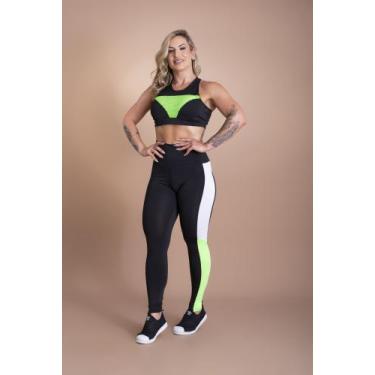 Imagem de Conjunto Fitness Feminino Calça Legging Recorte Cintura Alta E Top Tel