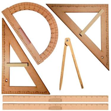 Imagem de Kit Geométrico Professor Com 2 Réguas de 1 Metro 1 Esquadro 45 Graus 1