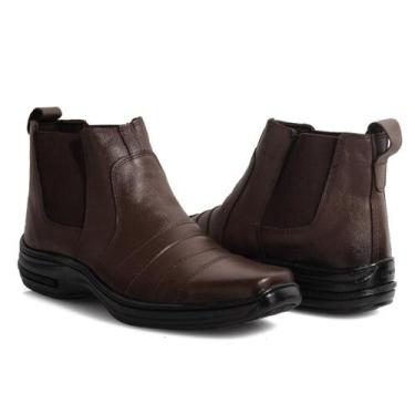 Imagem de Botina Masculina Couro Conforto Bota Leve Macia Preta ou Marrom Infant