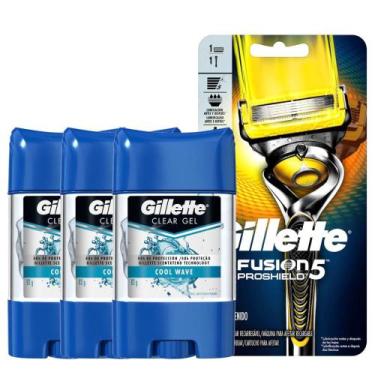 Imagem de Kit 3 Desodorantes Gillette Ant. Clear Gel Cool Wave 82g + Aparelho Pr