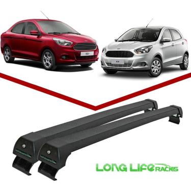 Imagem de Rack teto Bagageiro Novo Ford Ka Hatch Sedan 2015 Em Diante Longlife Modelo Aluminio Preto