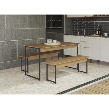 Imagem de Mesa de Jantar 2 Bancos 4 Lugares Retangular - Freijó e Preto Industri