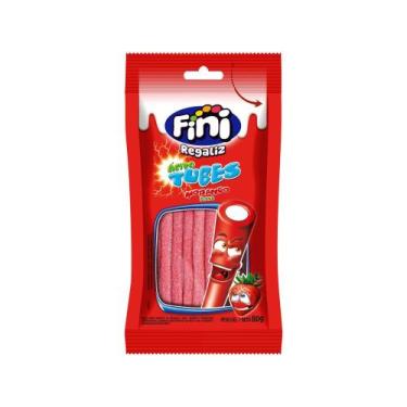 Imagem de Bala de Gelatina Fini Tubes Morango Cítrico - Recheio de Nata 80g Paco