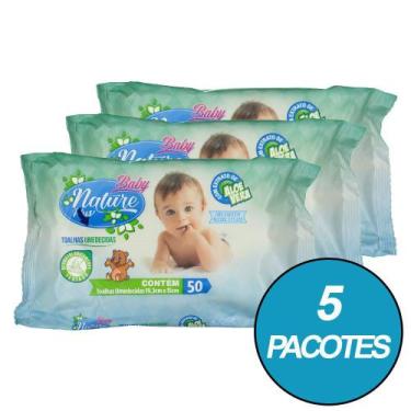 Imagem de Kit 5 Toalhas Umedecidas Baby Nature Plus Com Extrato de Aloe Vera com