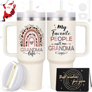 Imagem de LiqCool Presentes de Natal para avó, copo para avó de 1,134 g - My Favorite People Call Me Grandma, melhores presentes para avó, presentes de netos para Natal, aniversário, dia das mães (creme)