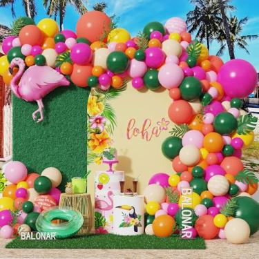 Imagem de Tropical Flamingos Balloons Garland Kit Pineapple Coconut Palm Ballloon arch For Summer Beach Hawaiian Birthday Baby Shower Party Decorations (Colorful)