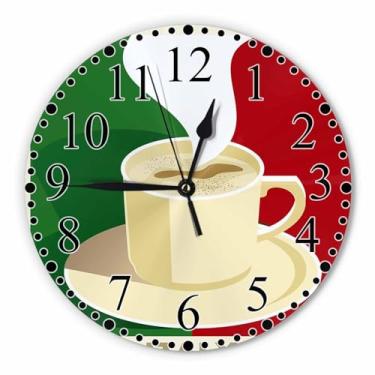 Imagem de Relógio de parede verde vermelho bege café 25 cm operado por bateria Itália expresso cappuccino com bandeira italiana relógio silencioso sem tique-taque relógios modernos decorativos para casa cozinha